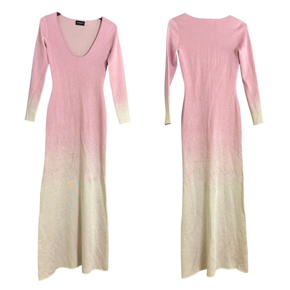 Retrofete Long Sleeve Stretchy Pink Champagne Ombre Long Maxi Dress Size Small